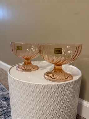 Luminarc Verreire D’ Arques France 2 Pink Depression Glass Footed Sherbet Goblet